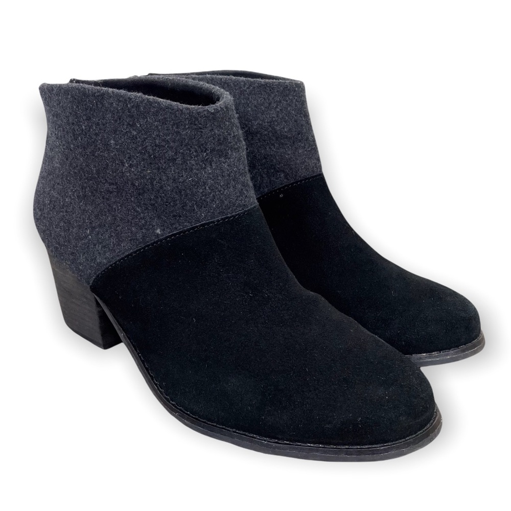 Toms Leila Black Wool & Felt Womens Ankle Boots Colorblock Black & Gray Size 8.5